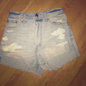 Abercrombie destroyed denim high waisted shorts